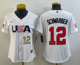 Womens USA Baseball #12 Kyle Schwarber Number 2023 White World Classic Stitched Jerseys